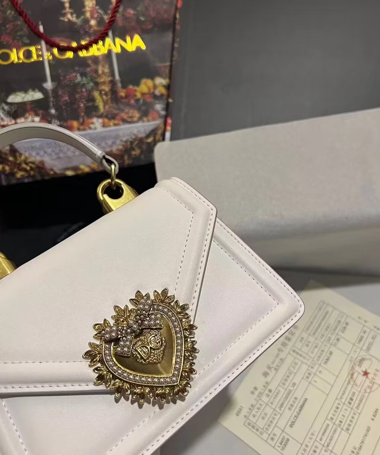 Dolce & Gabbana Devotion Envelope Top Handle Bag White 24CM