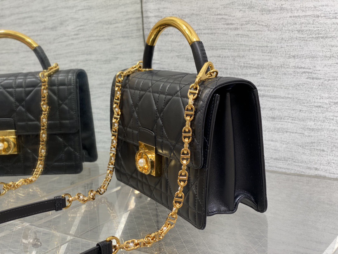 D*or medium D*or ange bag black macrocannage calfskin 25cm